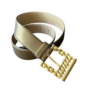 VTG ANNE KLEIN for OROTON Bronze Metallic Leather Belt GOLD BASKETWEAVE Buckle M